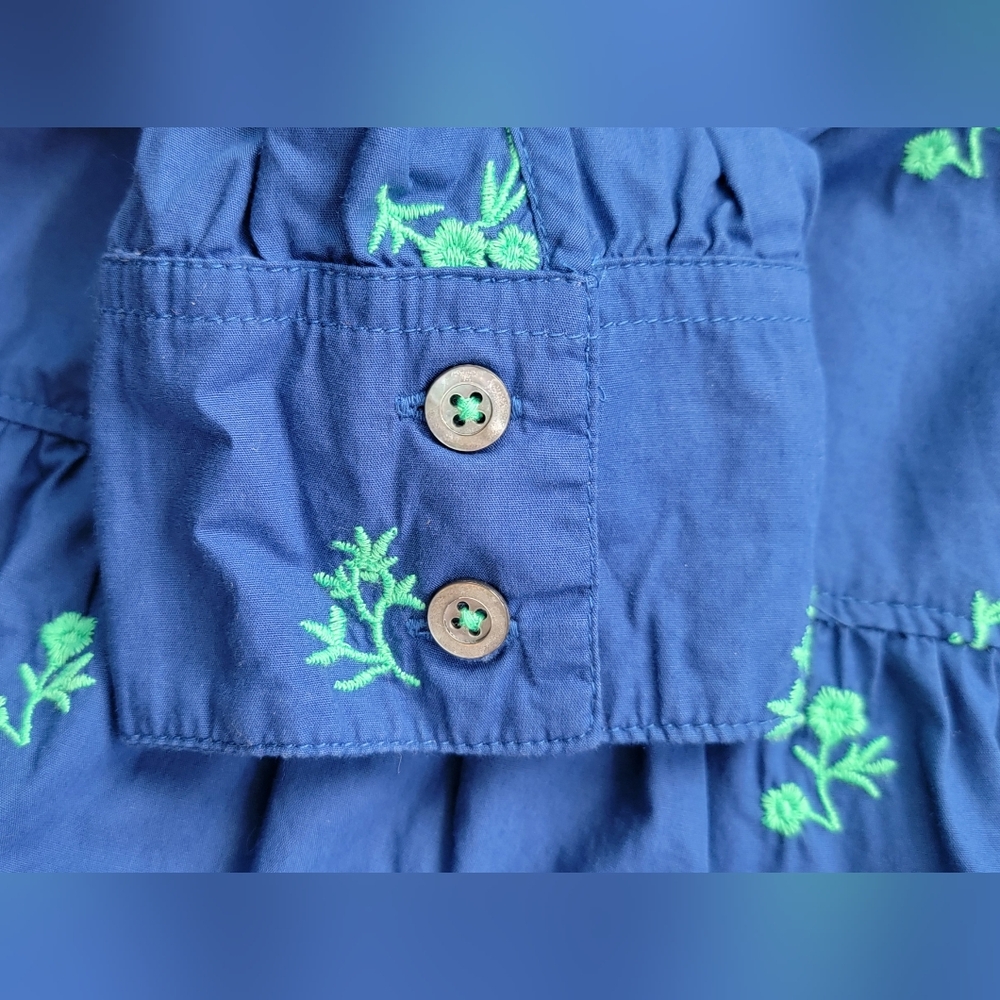 Hatley Maddie Popover Dress Women's S Blue w/Green Embroidered Floral 100% Cotto - Picture 7 of 16